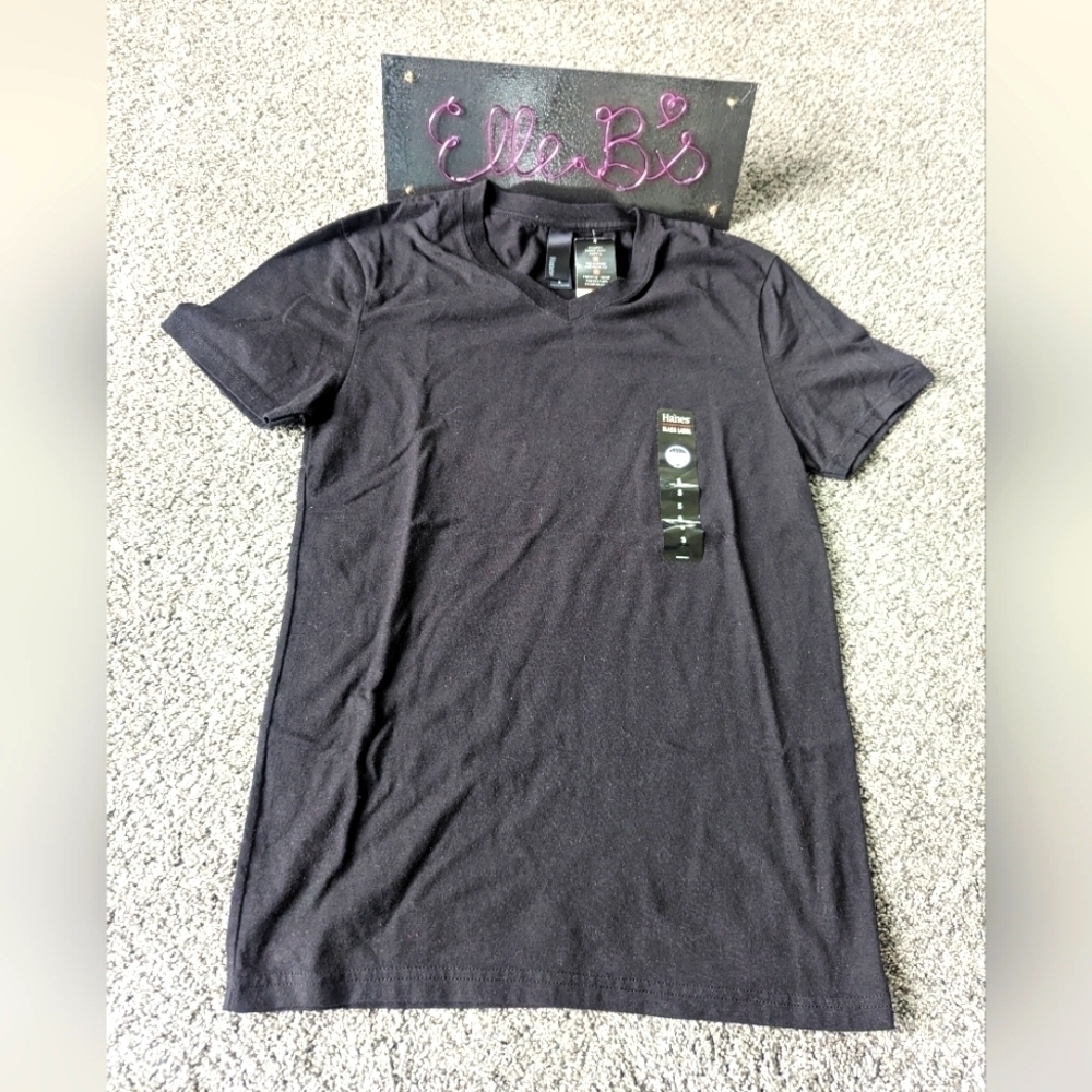 NWT Hanes Black V Neck Neck Black Label Tee S